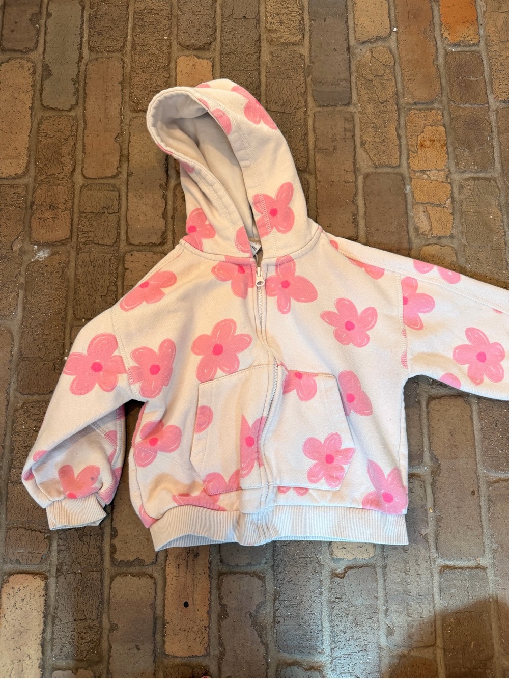 Zara Cream Hoodie with Pink Flower Print